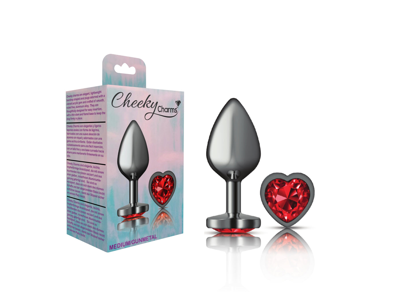 Deep Red Heart Gem Gunmetal Metal Plug - Md