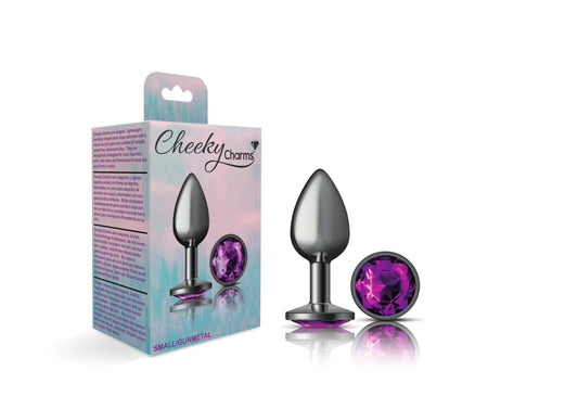 Purple Round Gem Gunmetal Metal Plug - Sm