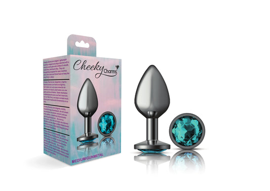 Teal Round Gem Gunmetal Metal Plug - Md