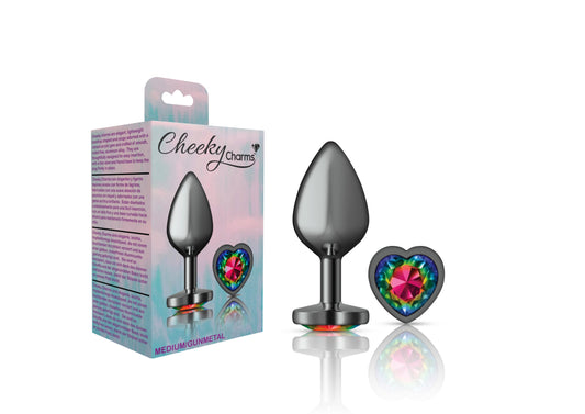 Rainbow Heart Gem Gunmetal Metal Plug - Md