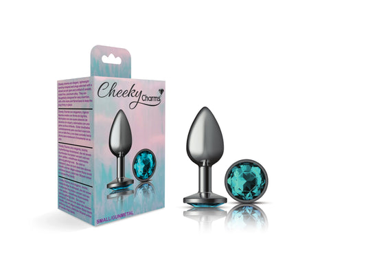 Teal Round Gem Gunmetal Metal Plug - Sm