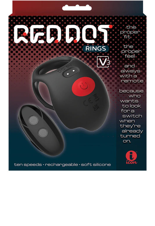Red Dot Vibrating Cock Ring V3 With Remote - Black/red