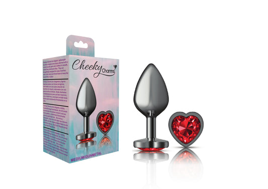Deep Red Heart Gem Gunmetal Metal Plug - Md