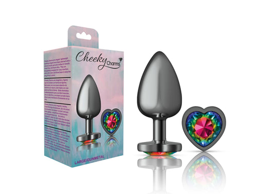 Rainbow Heart Gem Gunmetal Metal Plug - Lg